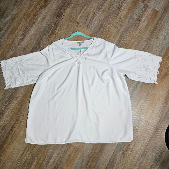 Catherines White Eyelet Embroidered Sleeve Blouse 2x - Picture 3 of 10